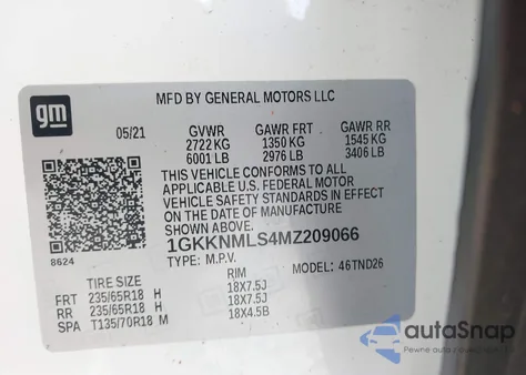 2021 GMC Acadia Fwd Slt z USA, uszkodzony, nr VIN 1GKKNMLS4MZ209066